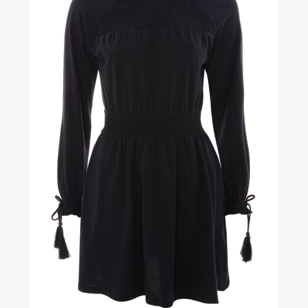 New TopShop Smocked Long Sleeve Dress sz 6 Blue